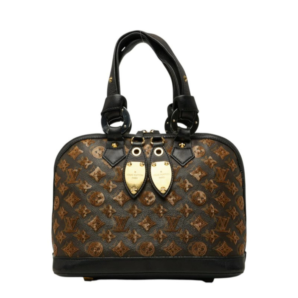 Louis Vuitton Monogram Alma Top Handle Bag Leather Sequins Eclipse Black Brown